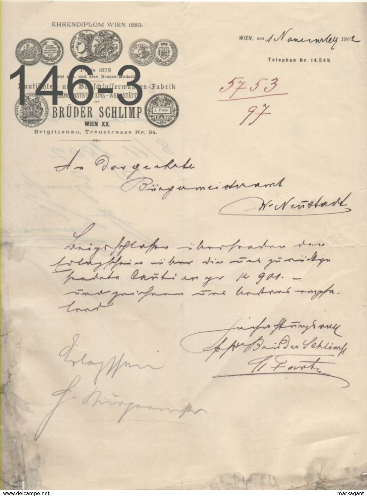 DOKUMENT: Brüder Schlimp/Wien Xx/ 1-11-1902 - Austria