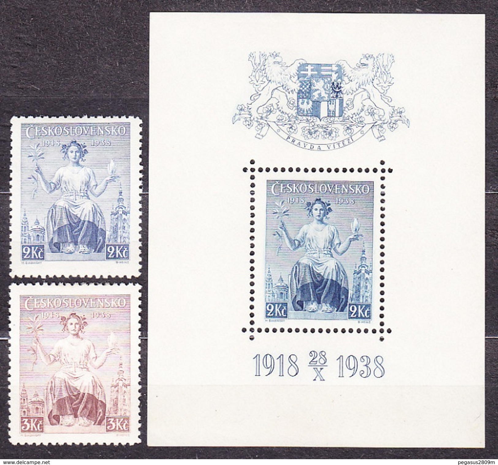 CZECHOSLOVAKIA 1938, Complete Set, MH + BOTH SIDE LABELS + SHEET. Michel 404-405 + Block 5. Good Condition, See The Scan - Unused Stamps