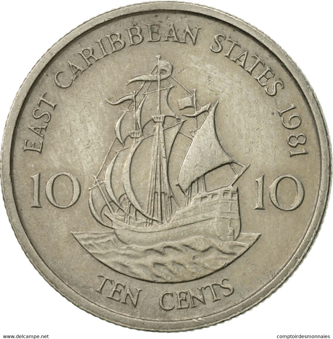 Monnaie, Etats Des Caraibes Orientales, Elizabeth II, 10 Cents, 1981, TTB - East Caribbean States