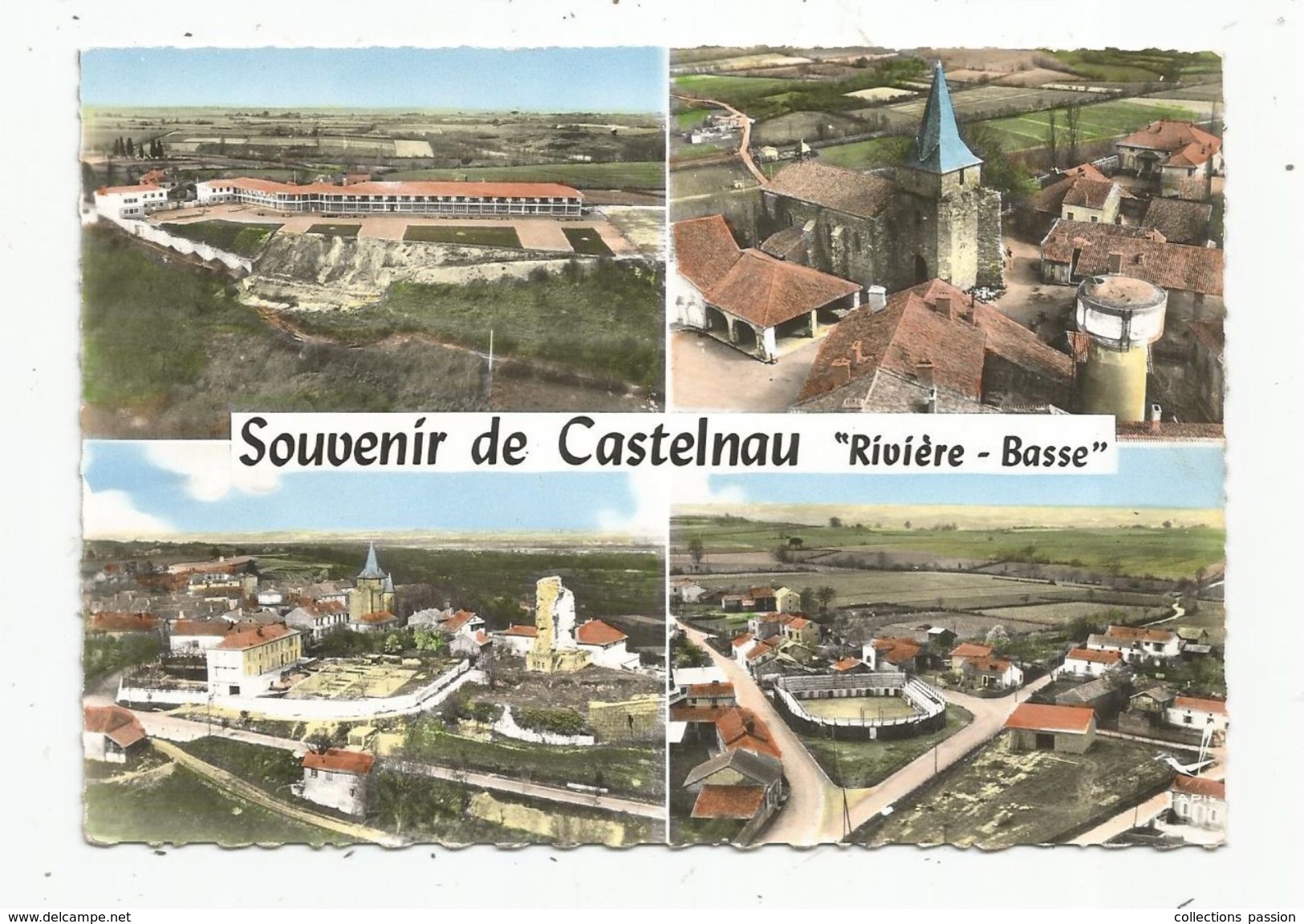 Cp, 65 , En Avion Au Desus De...CASTELNAU RIVIERE BASSE , Multi Vues , Voyagée 1964 - Castelnau Riviere Basse