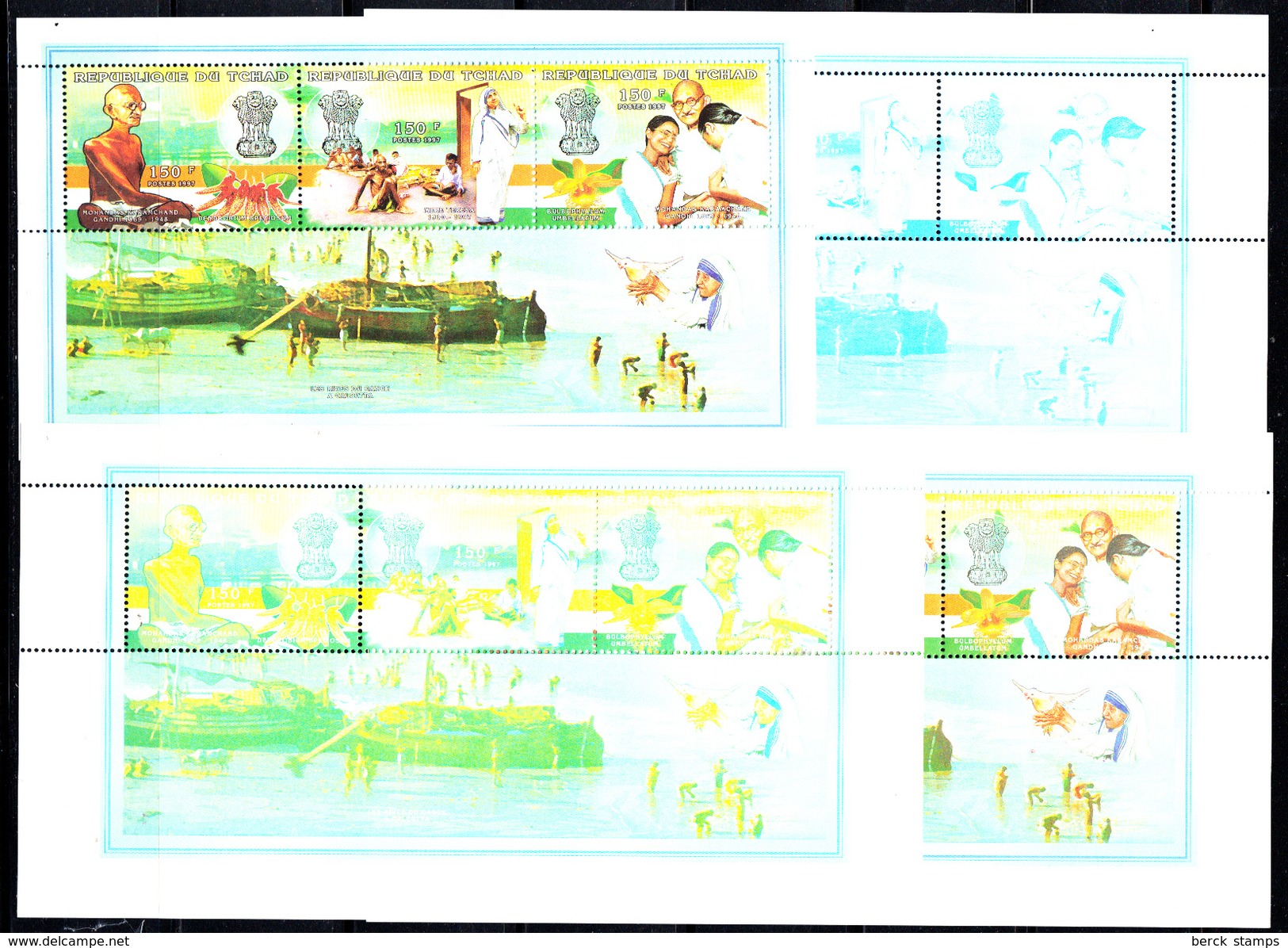 TCHAD -  N°1079G/J - MERE THERESA ET GANDHI - LES 4 BLOCS DE DIFFERENTES COULEURS - LUXE - Mahatma Gandhi