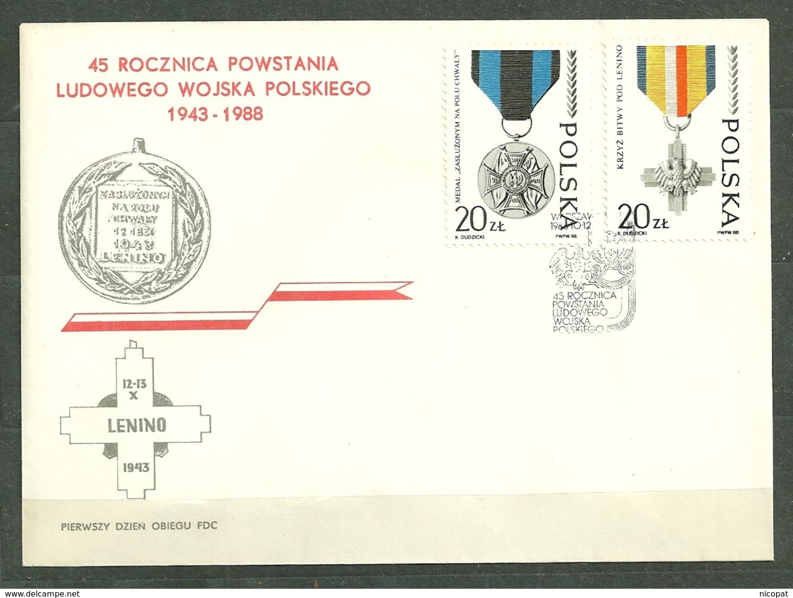 Enveloppe FDC 2971-2972 Anniversaire De L´armée Populaire Médailles Du Mérite Croix De La Bataille De Lénino - FDC