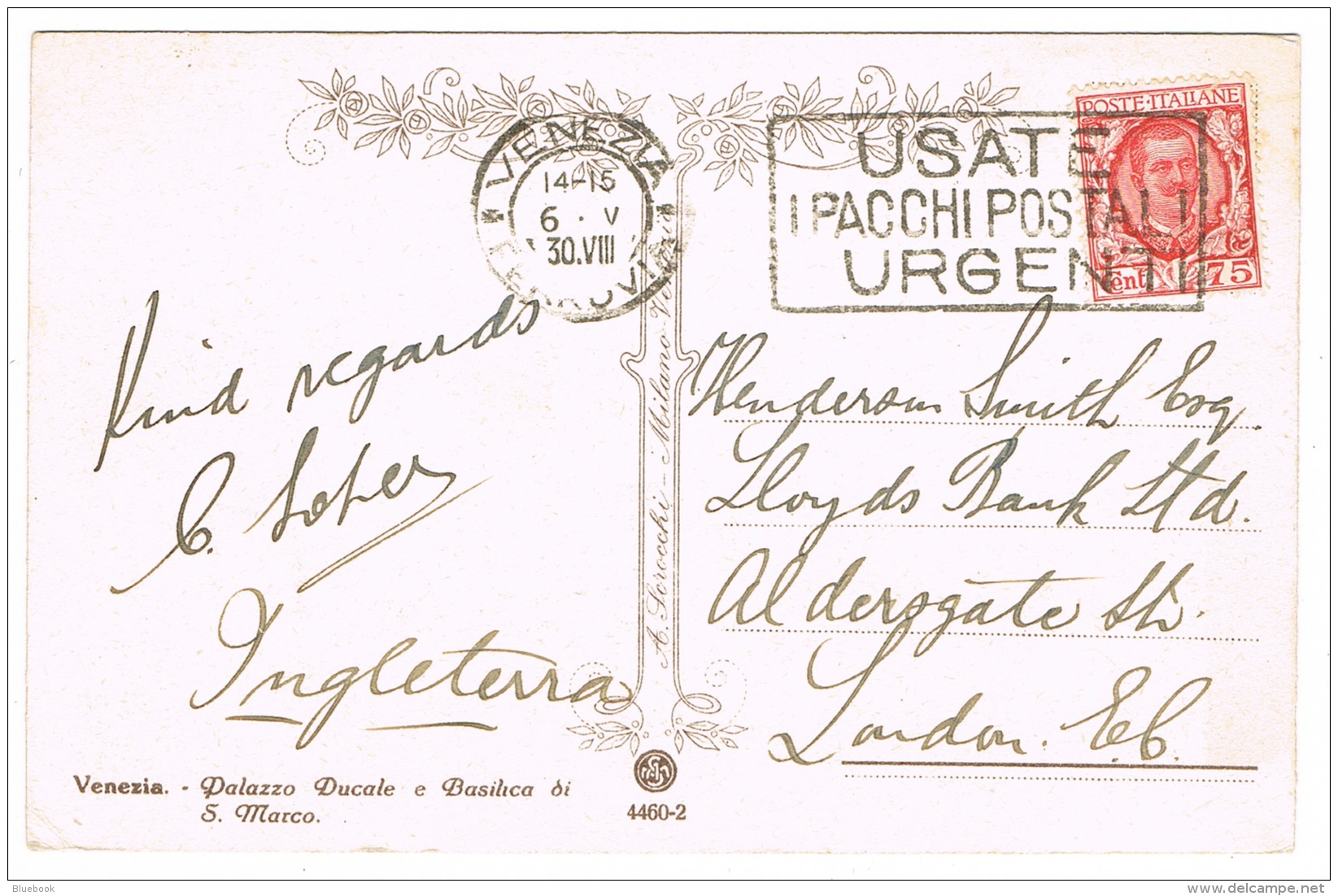 RB 1166 - 1930 Postcard Venezia Italy To London Superb Parcel Post Slogan Postmark - Reklame