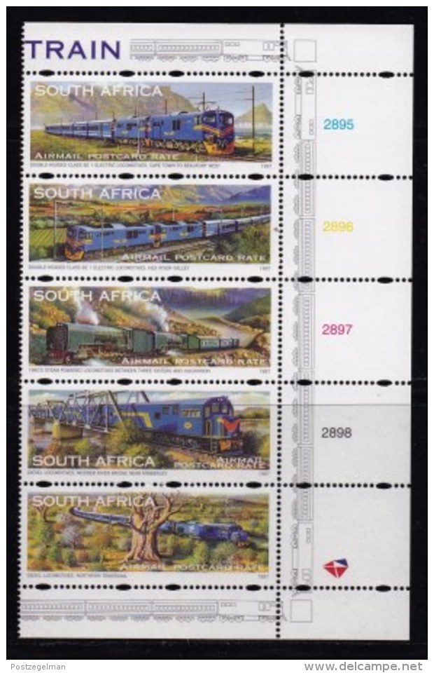 RSA, 1997, MNH Stamps In Control Blocks, MI 1074-1078, Blue Train, X747 - Ongebruikt