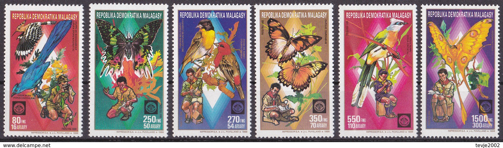 Kc_ Madagaskar - Mi.Nr. 1133 - 1138 A - Postfrisch MNH - Pfadfinder Scouts Vögel Birds Schmetterlinge Butterflies - Madagaskar (1960-...)