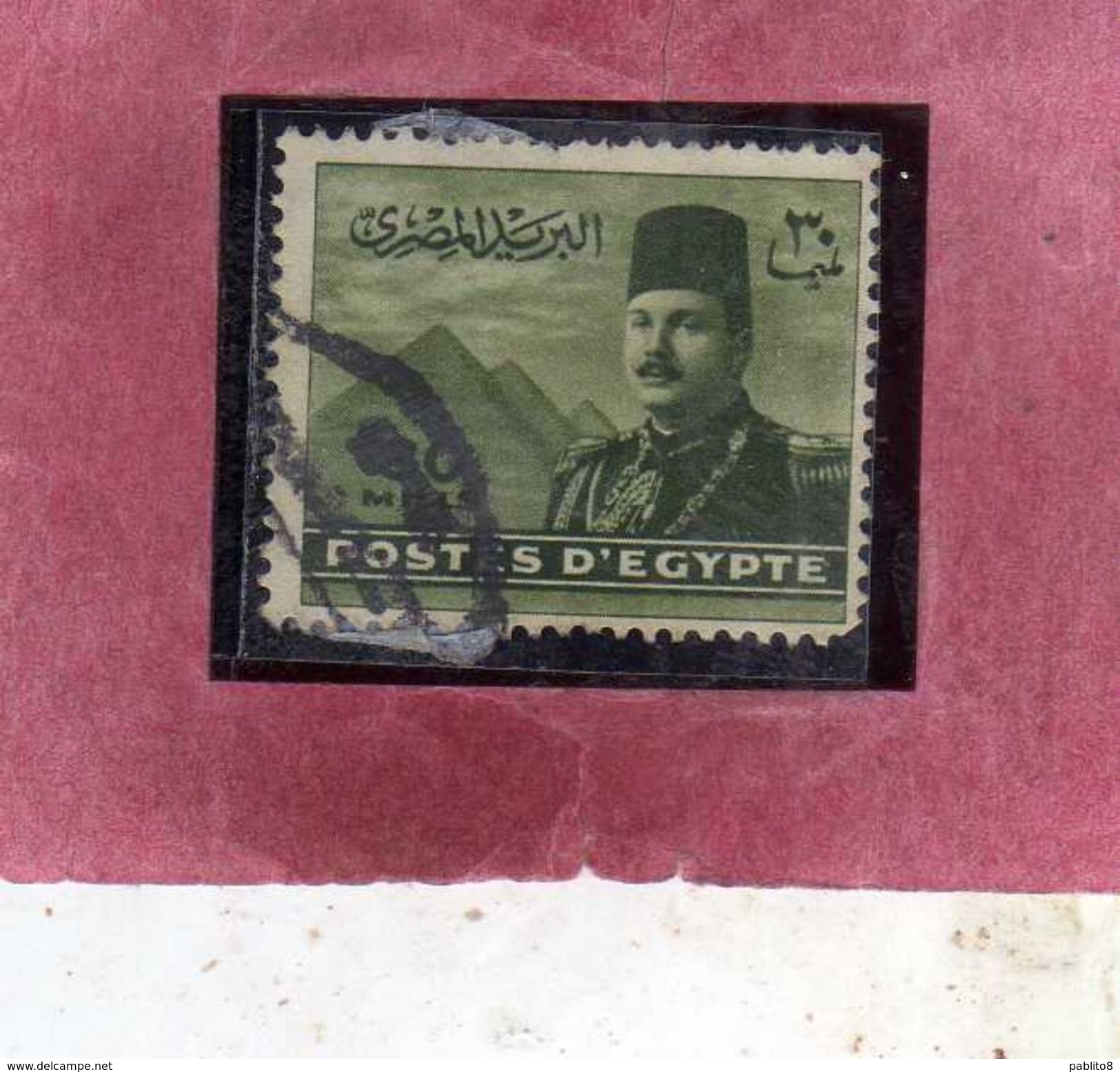 EGYPT EGITTO 1939 1946 KING FAROUK RE ROI AND PYRAMIDS 30m OL GREEN 1946 USATO USED OBLITERE' - Usados