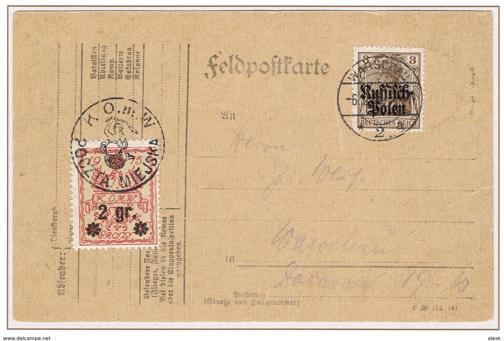 WARSZAWA - VARSOVIE - Poste Locale Carte Militaire (feldpostcarte) 6 Février 1916 Aigle N°9 - Germania N°1 (Michel) - Covers & Documents