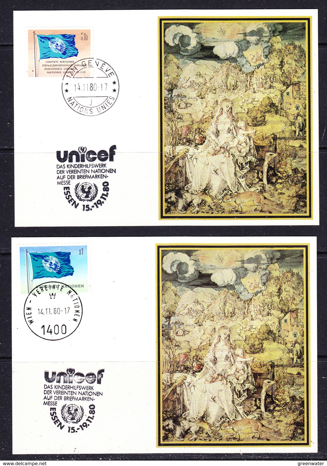 UNO Geneva+Vienna 1981 Essen / Unicef 2 Maxicards (36452) - Cartes-maximum