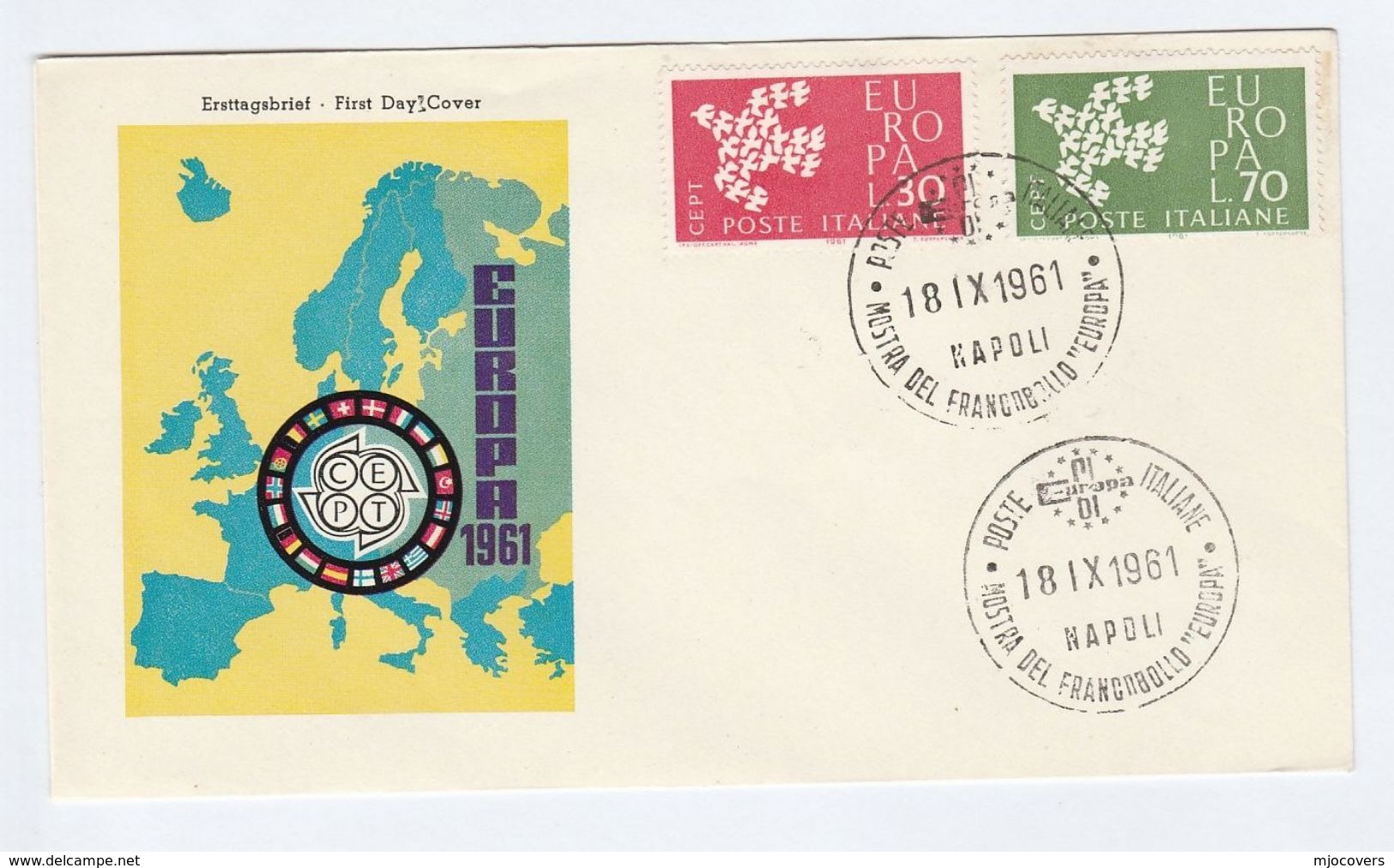 1961 ITALY FDC EUROPA  Stamps SPECIAL Pmk PHILATELIC EXHIBITION Naples  Cover - 1961