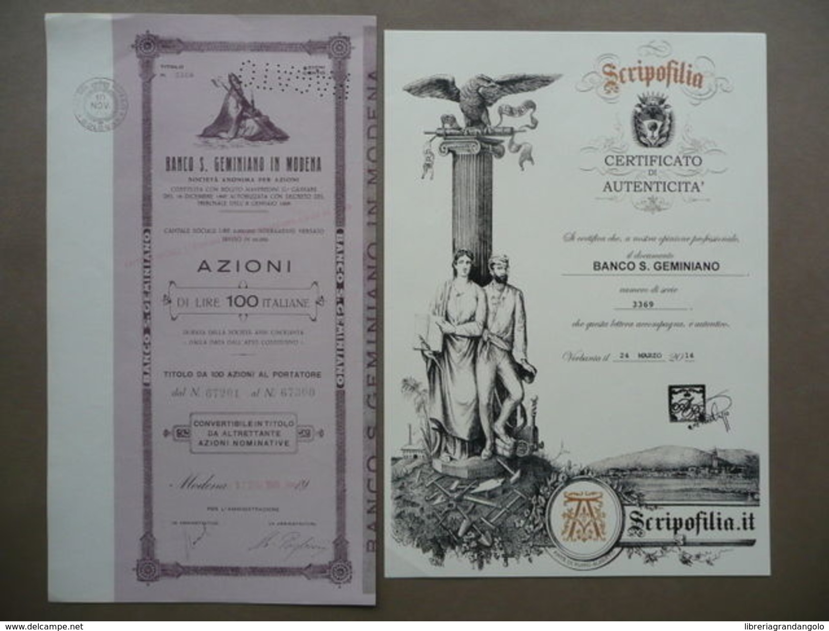 Certificato Azione Banco San Geminiano Modena SocietÃ  Giugno 1931 Titolo - Altri & Non Classificati