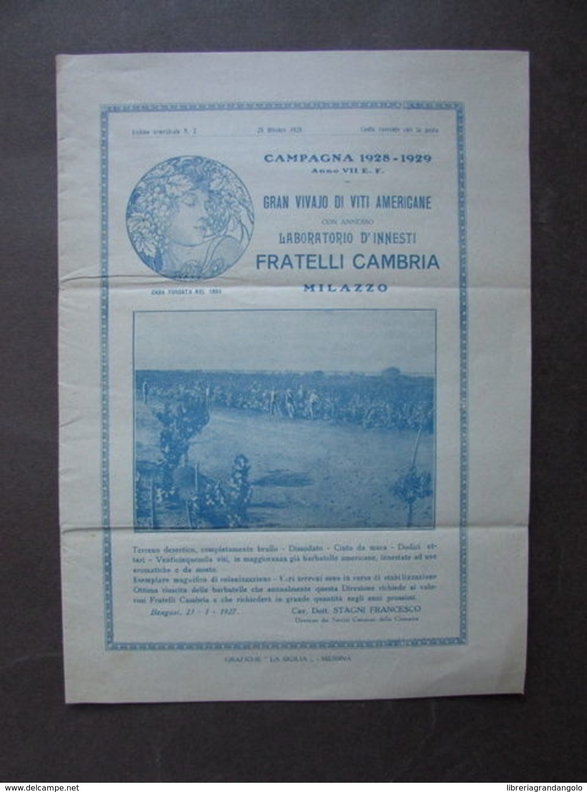 Catalogo Vivaio Viti Americane Innesti Cambria Milazzo 1928 Uva Agricoltura - Non Classificati