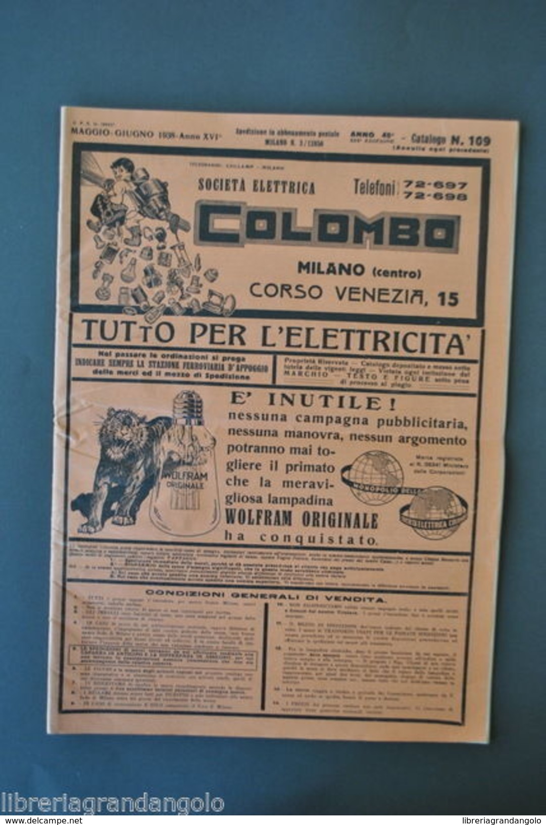 Cataloghi Industriali ElettricitÃ  Telefoni Lampadari CaffÃ¨ Colombo Milano 1938 - Pubblicitari