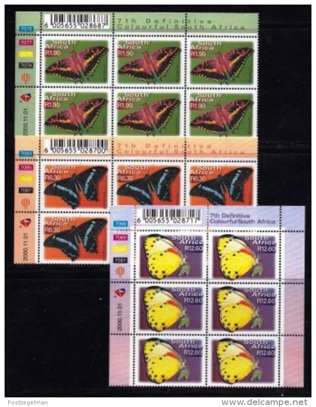 RSA, 2001, MNH Stamps In Control Blocks, MI 1309=1318, Butterflies,  X761 - Ongebruikt