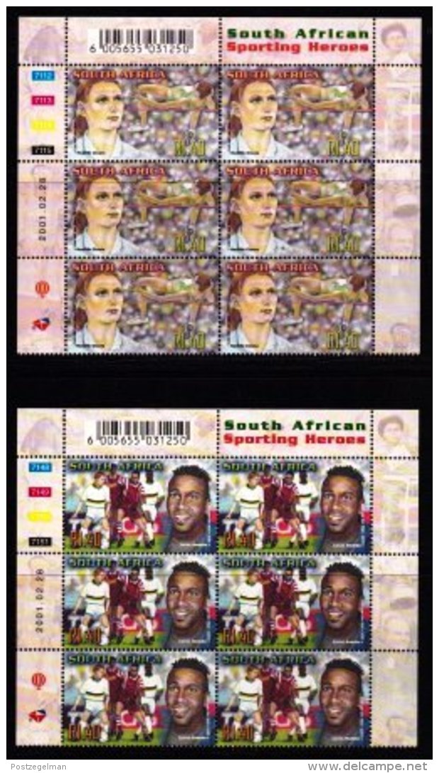 RSA, 2001, MNH Stamps In Control Blocks, MI 1348-1357, S.A. Sporting Heroes,  X765 - Neufs