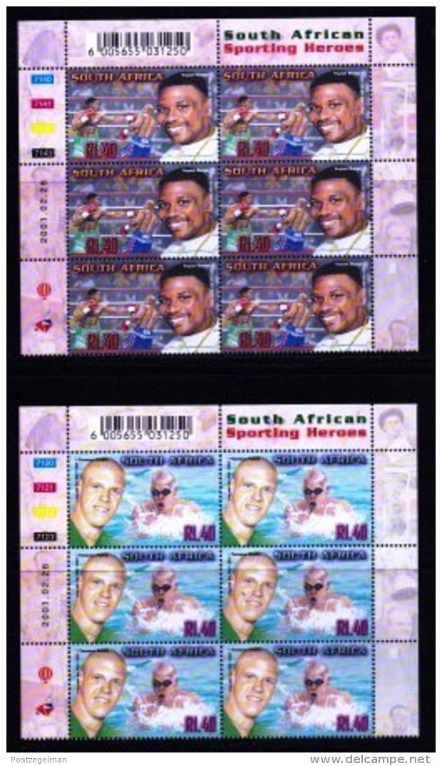 RSA, 2001, MNH Stamps In Control Blocks, MI 1348-1357, S.A. Sporting Heroes,  X765 - Ongebruikt