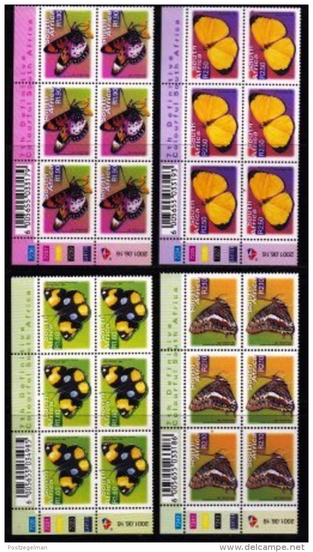 RSA, 2001, MNH Stamps In Control Blocks, MI 1403-1408, Definitive's Butterflies,  X770 - Ongebruikt