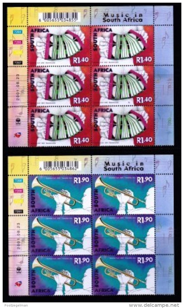 RSA, 2001, MNH Stamps In Control Blocks, MI 1434-1438, Music In South Africa ,  X678 - Unused Stamps