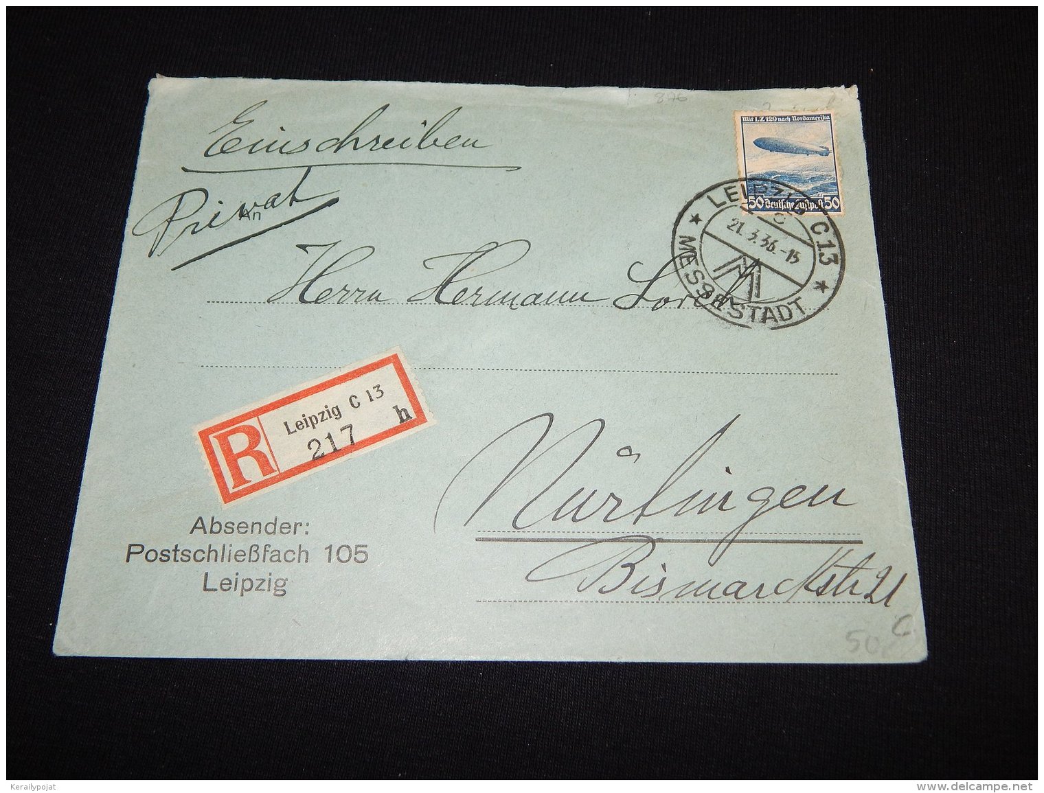 Germany 1936 Leipzig C13 R-cover_(L-876) - Lettres & Documents