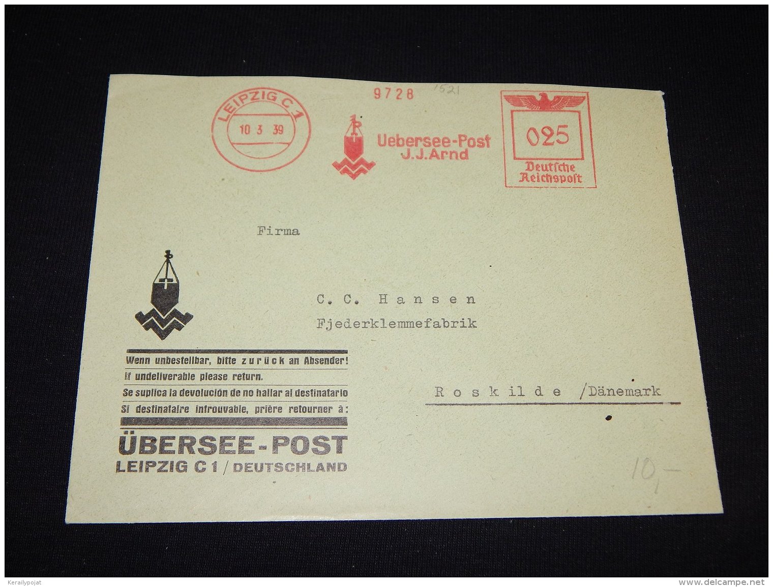 Germany 1939 Leipzig Meter Mark Cover_(L-1521) - Briefe U. Dokumente