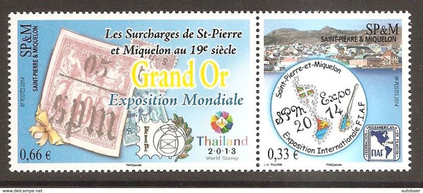 SPM St Pierre Et Miquelon 2014 Expo Grand Or Au Salon Thailand Michel No. 1209-10Z Se Tenant MNH Postfrisch Neuf - Unused Stamps