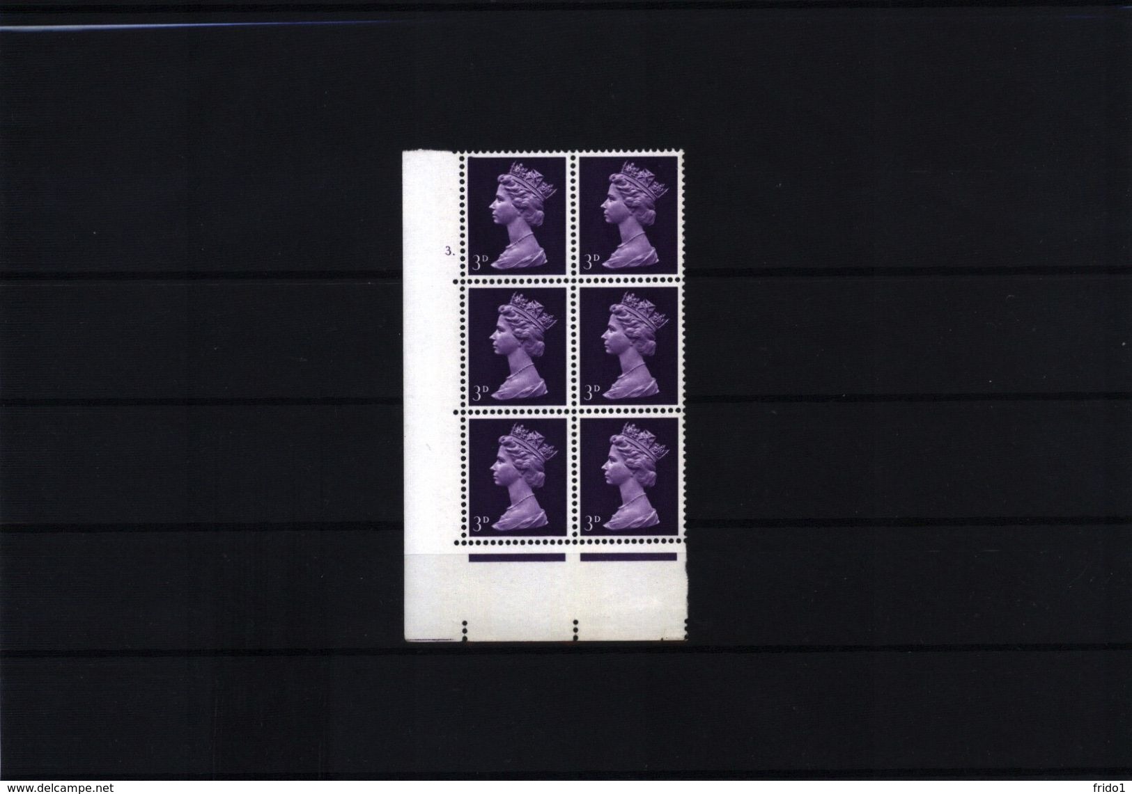 Great Britain Pre Decimal Machin Stamps 3 D Cylinder Block Nr. 3 PVA MNH - Série 'Machin'