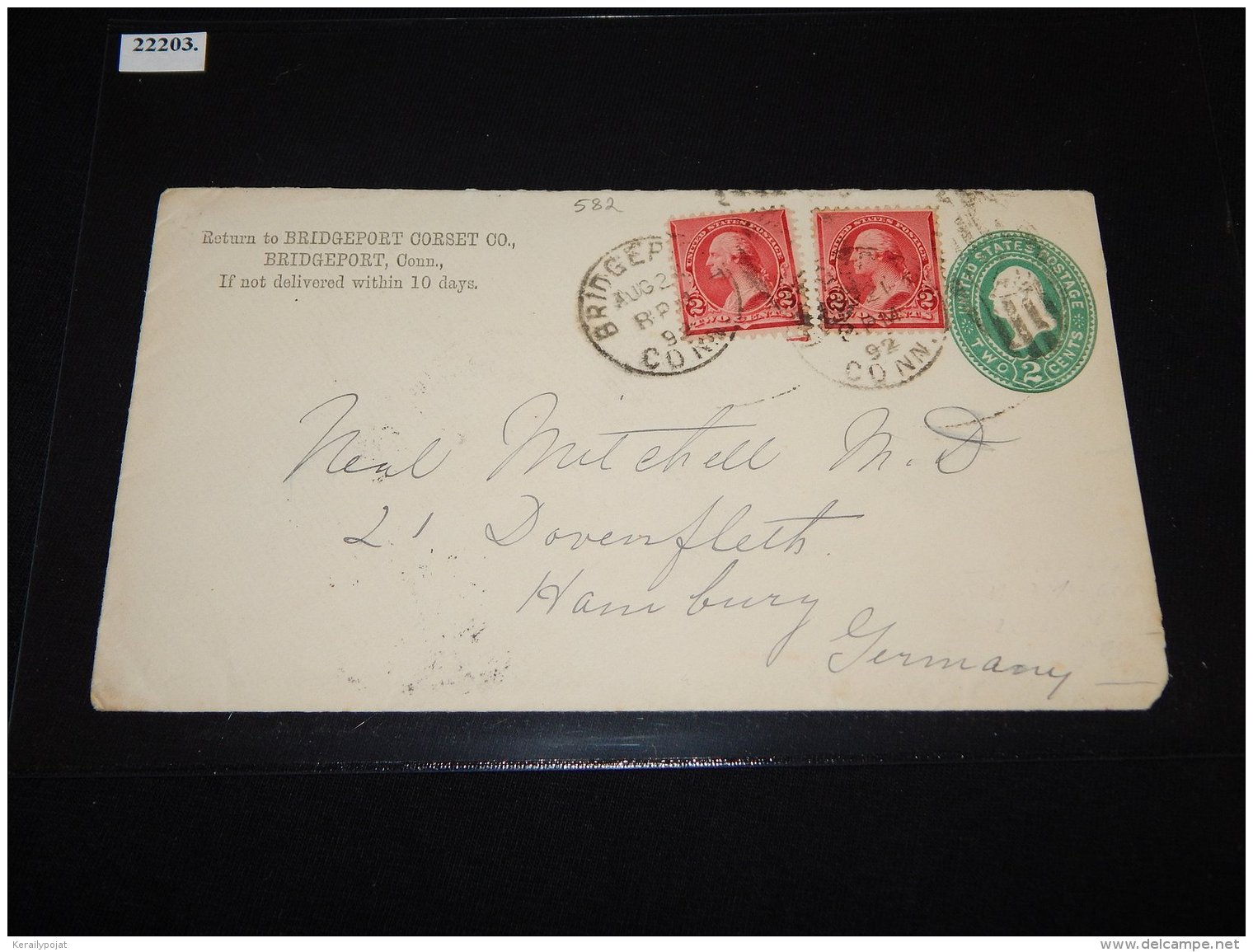 USA 1892 Bridgeport Stationery Cover To Hamburg_(L-582) - Briefe U. Dokumente