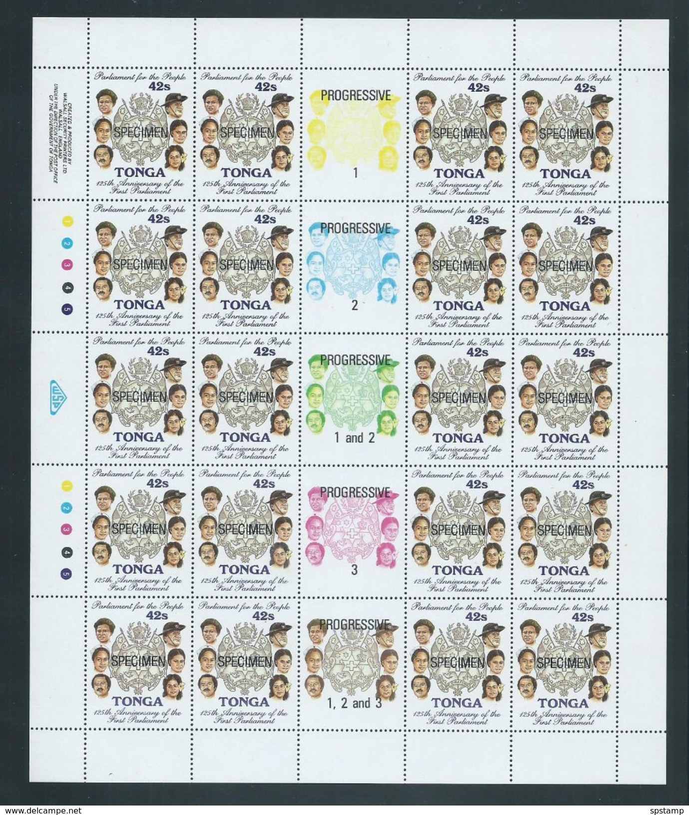 Tonga 1987 Parliament Set Of 4 X 20 In Full Sheets With Labels & Margins MNH Specimen Overprint - Tonga (1970-...)