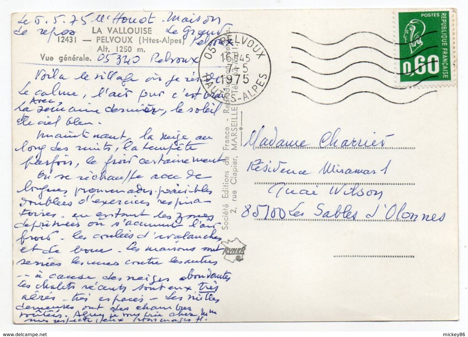 PELVOUX--1975--Vue Générale  --timbre--cachet...........à Saisir - Autres & Non Classés