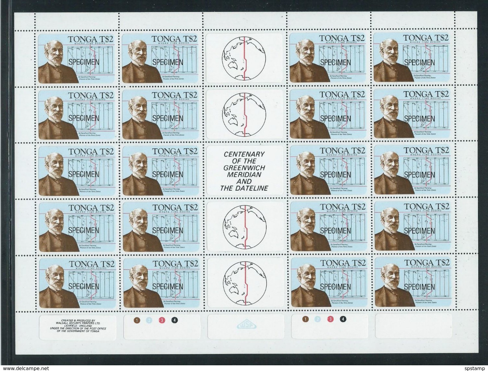 Tonga 1984 International Date Line Self Adhesive Set Of 2 X 20 In Full Sheets Gutters & Margins MNH Specimen O/P - Tonga (1970-...)