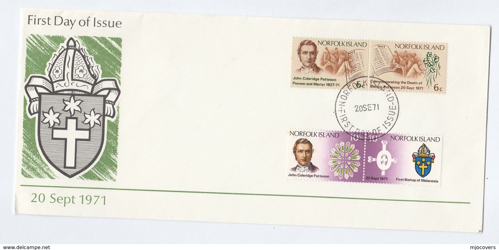 1971 NORFOLK ISLAND FDC Bishop PATTERSON  Cover Stamps Religion - Christianity