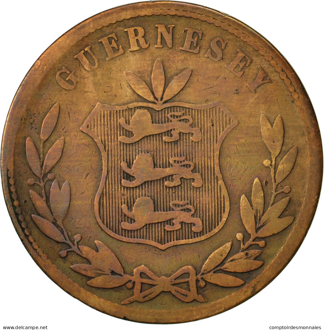 Monnaie, Guernsey, 8 Doubles, 1864, Heaton, Birmingham, TB, Bronze, KM:7 - Guernesey