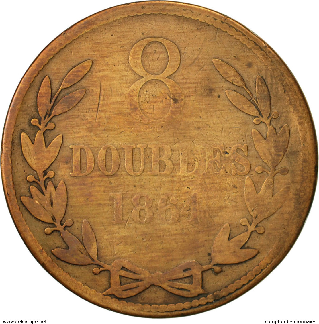 Monnaie, Guernsey, 8 Doubles, 1864, Heaton, Birmingham, TB, Bronze, KM:7 - Guernesey