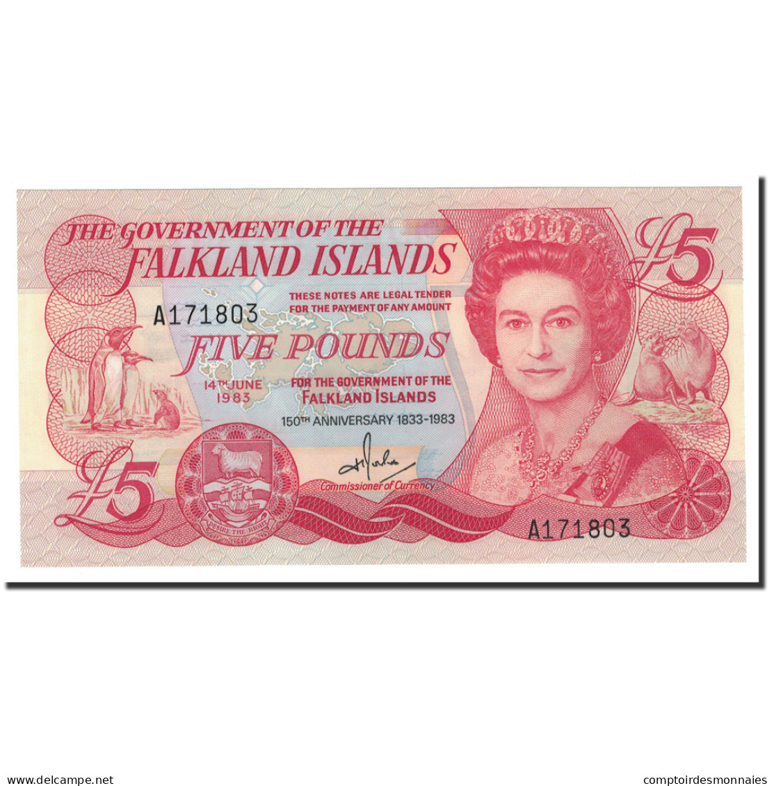 Billet, Falkland Islands, 5 Pounds, 1983, 1983-06-14, KM:12a, NEUF - Islas Malvinas