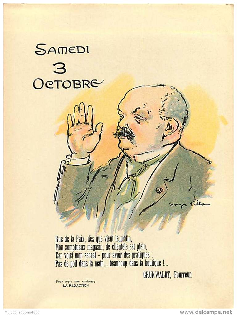 290717 - Feuille Extraite De L'ALBUM REVUE Des OPINIONS CALENDRIER 1914 éphéméride - Fourreur GRUNWALDT Miroir BROT - Collections