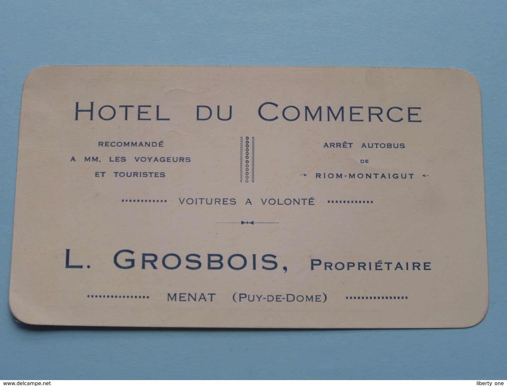 Hotel Du COMMERCE ( L. Grosbois Prop. ) MENAT (Puy-de-Dome) - NOTE ....... ( Voir Photo ) ! - Tarjetas De Visita