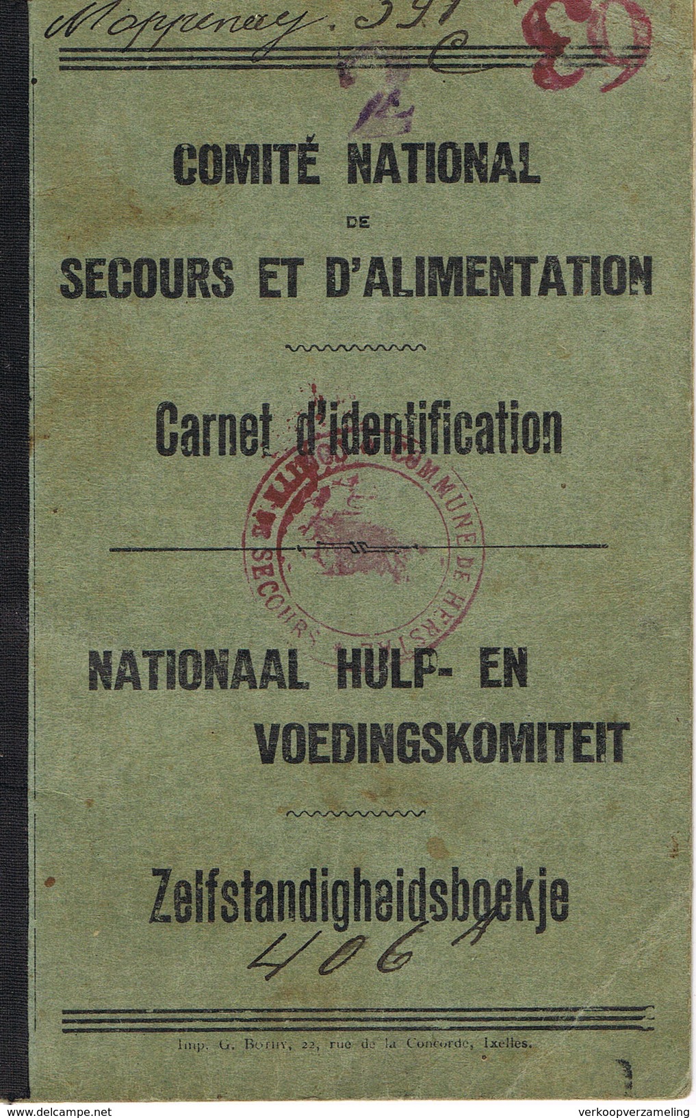 Comite National De Secours Et D'Alimentation Nationaal Hulp En Voedingskomiteit - Historical Documents