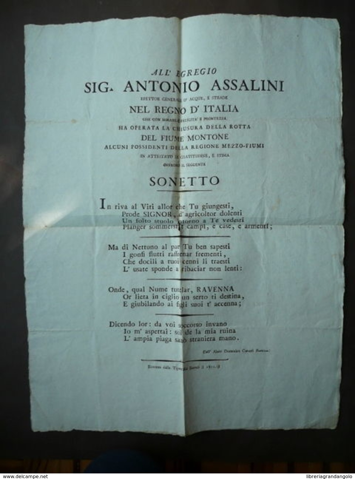 Inondazioni Idraulica Rotta Montone Ravenna 1811 Ispettore Acque Assalini Ode - Non Classificati