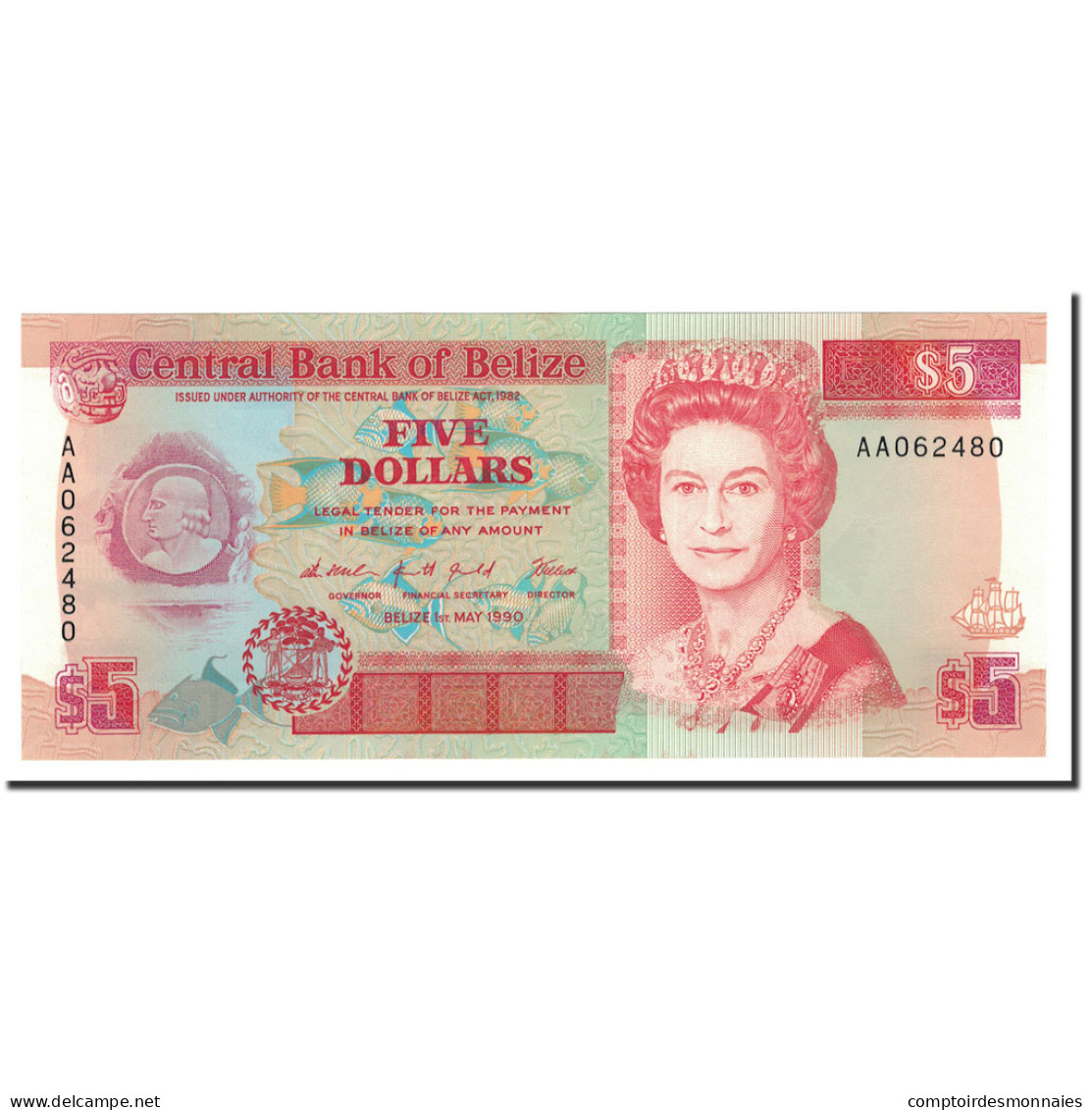 Billet, Belize, 5 Dollars, 1990, 1990-05-01, KM:53a, NEUF - Belize