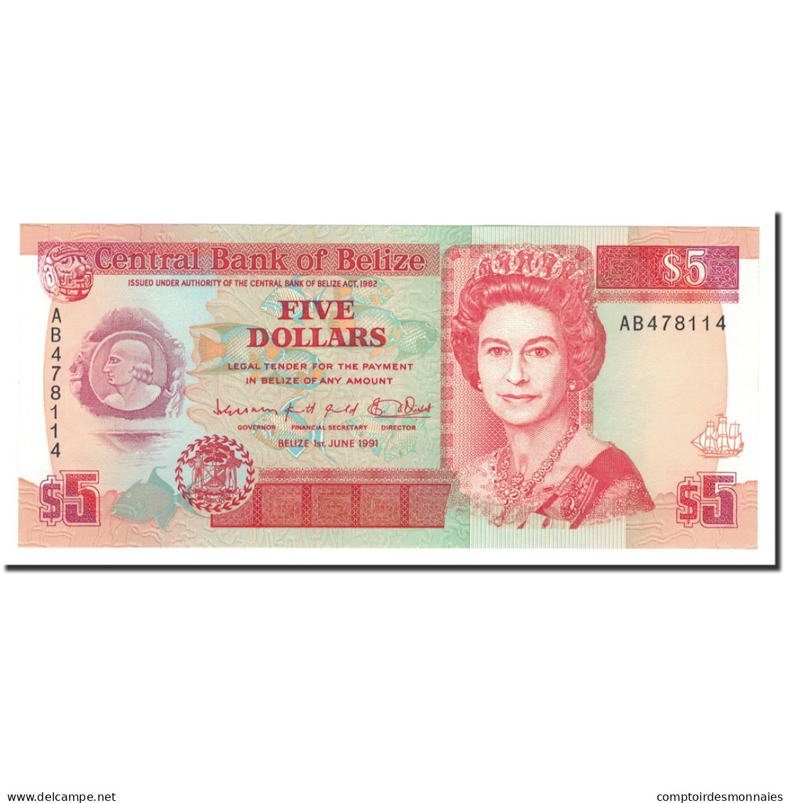 Billet, Belize, 5 Dollars, 1991, 1991-06-01, KM:53b, NEUF - Belice