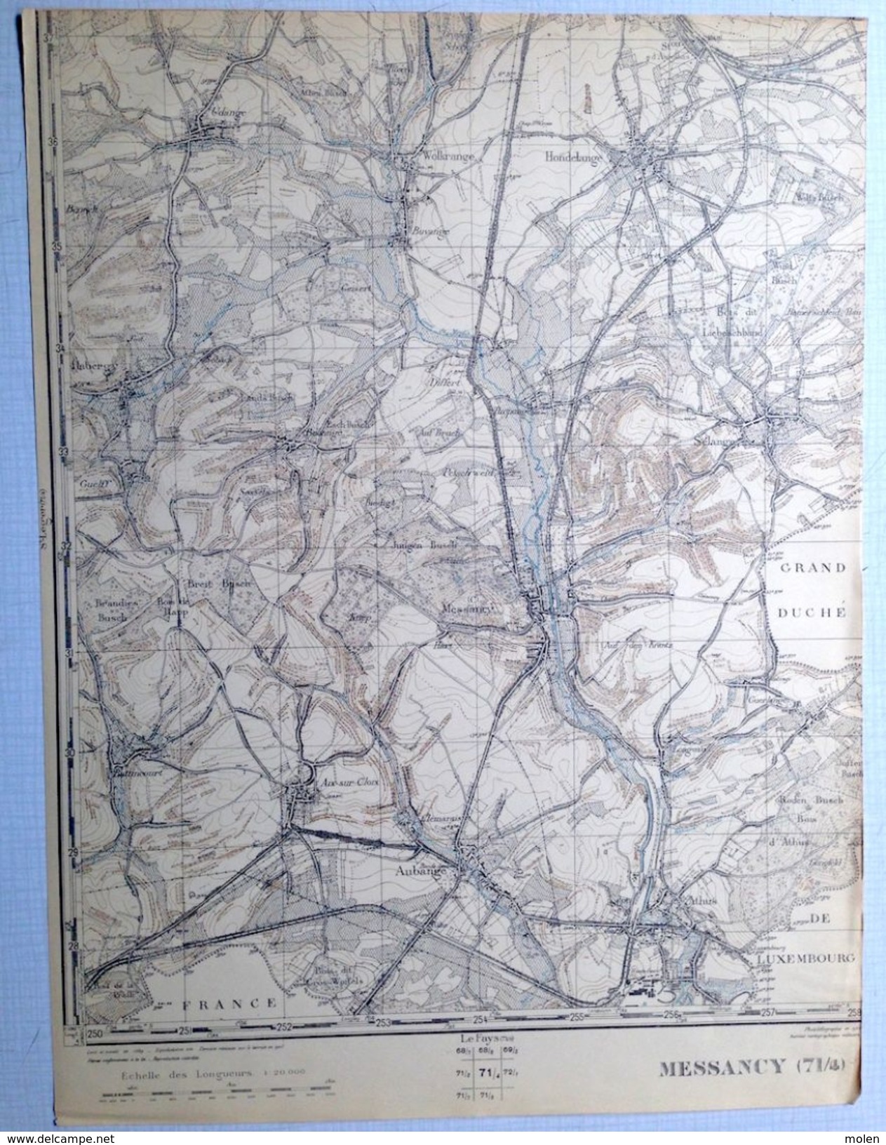 CARTE D ETAT MAJOR 71/4  1923 MESSANCY WOLKRANGE HONDELANGE UDANGE SELANGE ATHUS AUBANGE HABERGY GUELFF BATTINCOURT S799 - Messancy