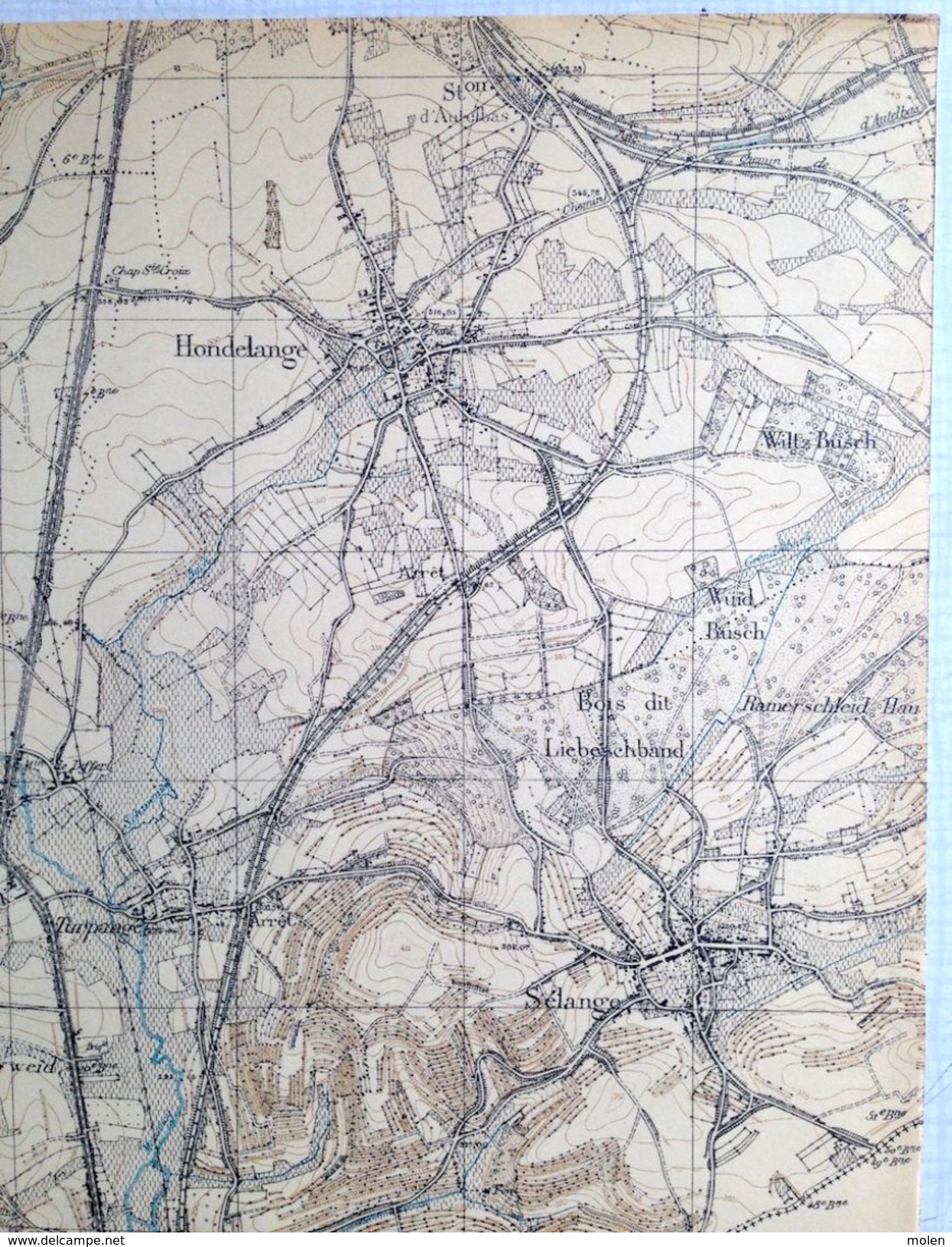 CARTE D ETAT MAJOR 71/4  1923 MESSANCY WOLKRANGE HONDELANGE UDANGE SELANGE ATHUS AUBANGE HABERGY GUELFF BATTINCOURT S799 - Messancy