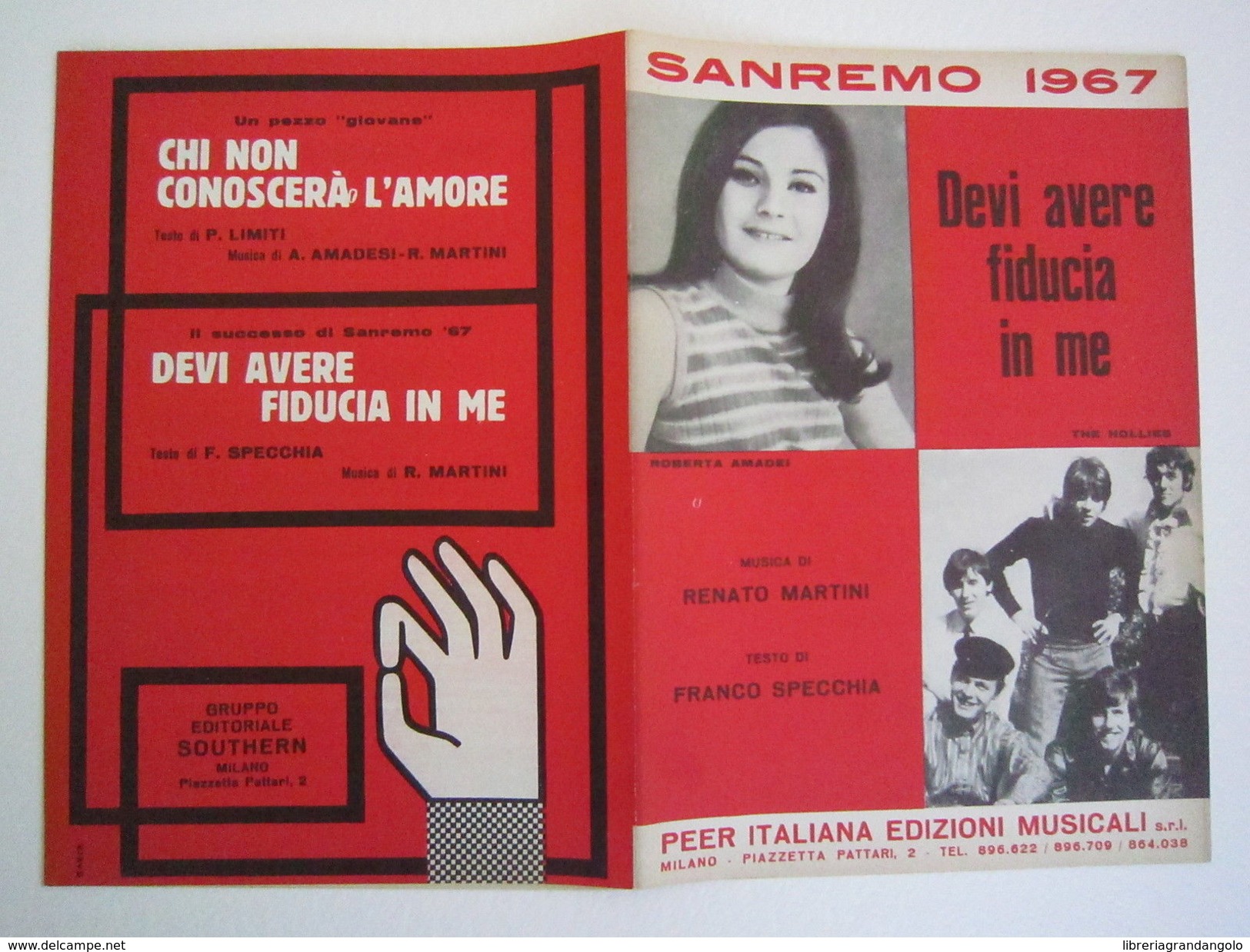 Spartiti Musica Sanremo Devi Avere Fiducia In Me The Hollies Amadei Roberta 1967 - Non Classificati