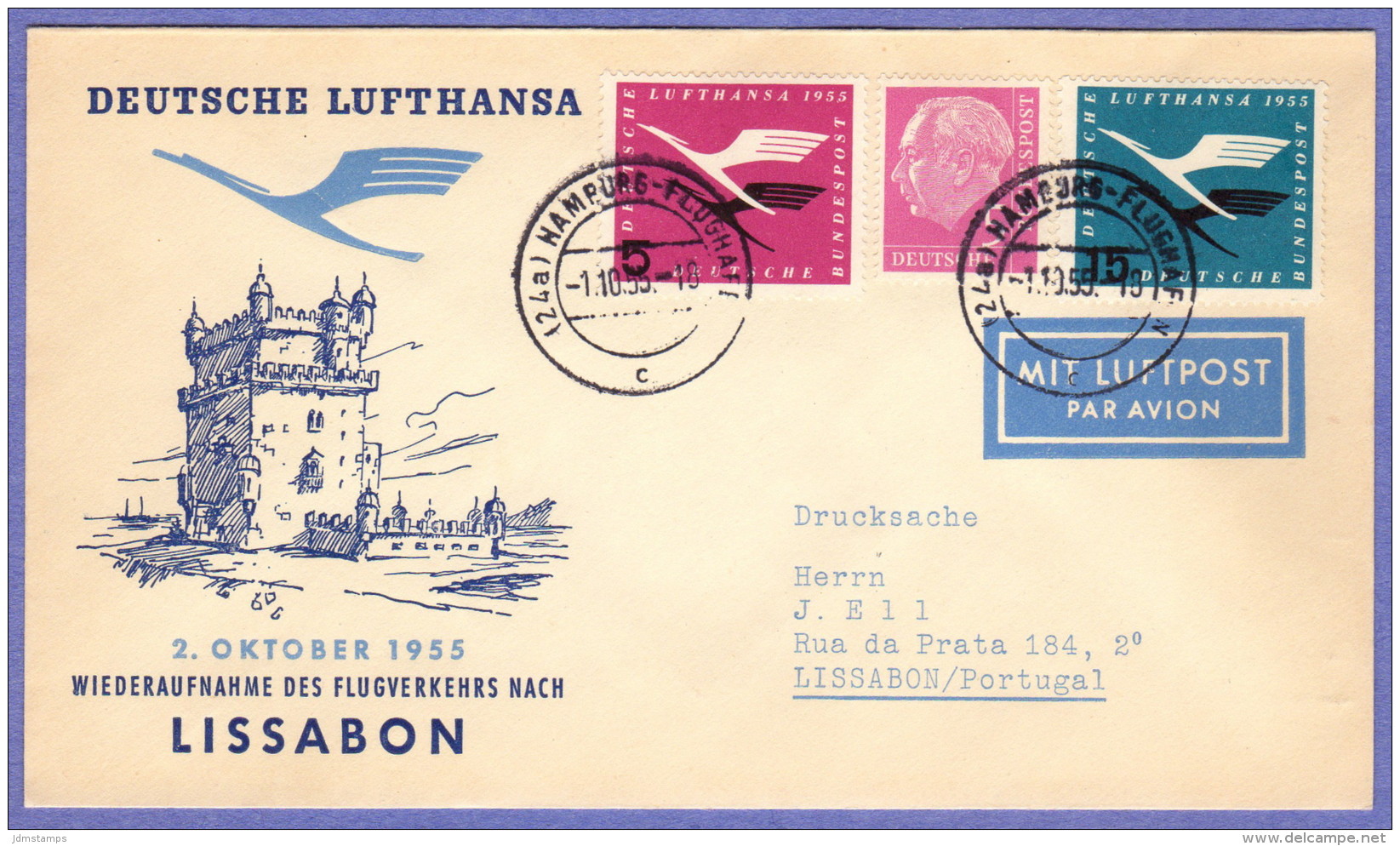 GER SC #C61, C63, 704 Air Mail Hamburg To Lisbon 10-01-1955 - Sonstige & Ohne Zuordnung