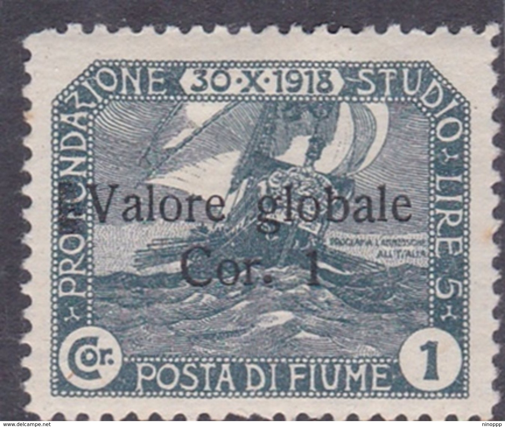 Fiume S107  1920 Pro Fondazione Studio Stamps Surcharged, Bold Letters, 1 Cor On 1 Cor Slate, MH - Fiume