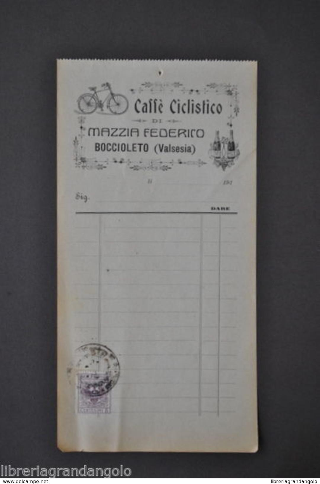 Ricevute Fatture Ricevutario Ciclismo CaffÃ¨ Ciclistico Boccioletto Valsesia 1910 - Zonder Classificatie