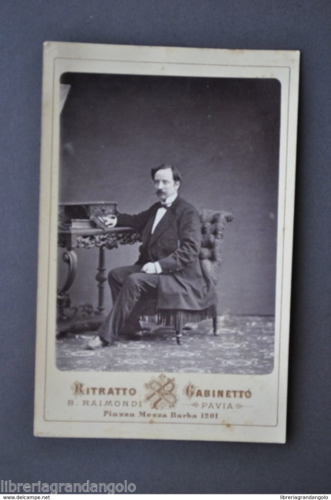 Fotografia Originale Ritratto Di Uomo Scrittoio Raimondi Pavia 1870 1880 - Altri & Non Classificati