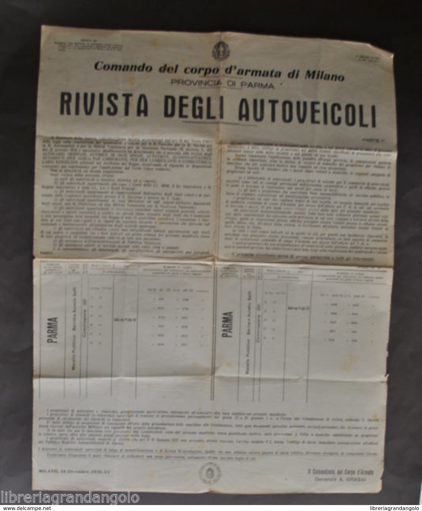 Manifesto Parma Motori Revisione Autoveicoli Autocarri Autobus Camion 1936 - Unclassified
