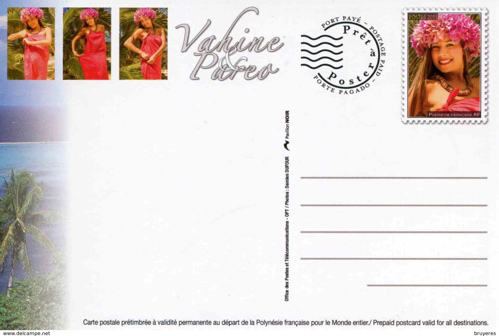 Entier Postal De 2015 Sur CP Avec Timbre Et Illust. "Vahine Pareo" - Postal Stationery