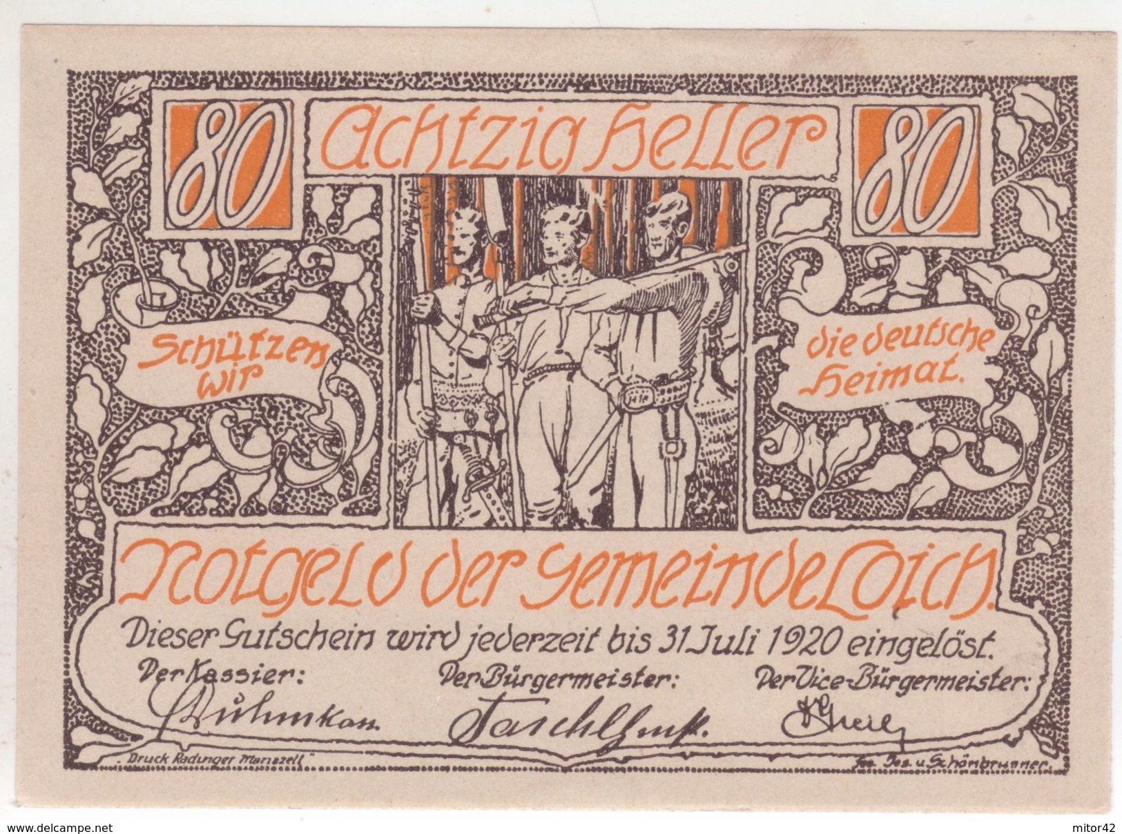 394-Banconote-Carta Moneta Di Emergenza-NOTGELD-Loich-Austria-Osterraich-Emergency Money-80 Heller-10 Auflage. - Austria