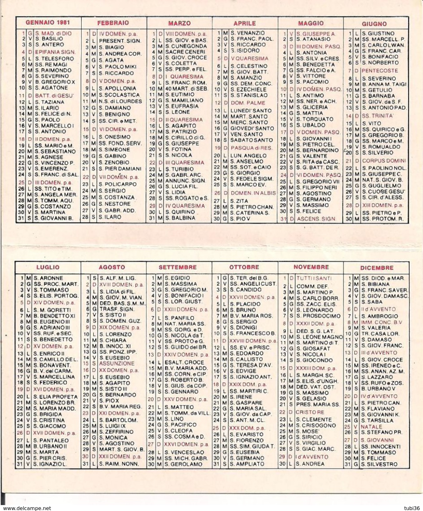 "GIORNATA MISSIONARIA MONDIALE", DOVE ARRIVA IL VANGELO ARRIVA LA CARITA', CALENDARIO 21,50X7,COLORI,1981 - Formato Piccolo : 1981-90